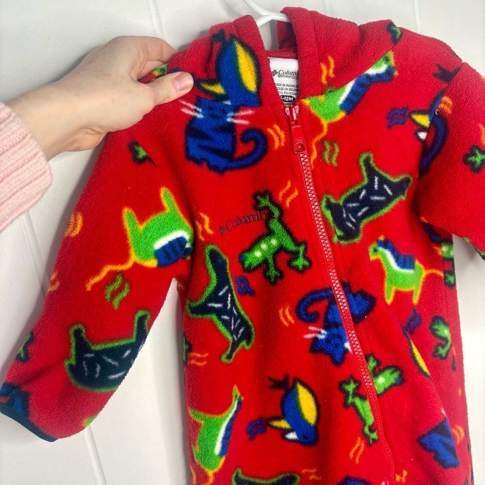 Vintage Columbia Baby Infant Zip Fleece Onesie With Frog/Bird/Cat Print Animals - Picture 3 of 8